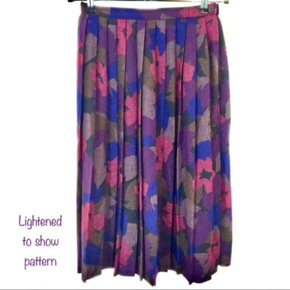 80s Secretary Librarian Skirt Andy Sz 10 Made in USA USA Purple/Red/Olive/Blue - Picture 2 of 12